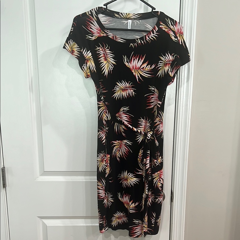 Tropical Print Black Dress